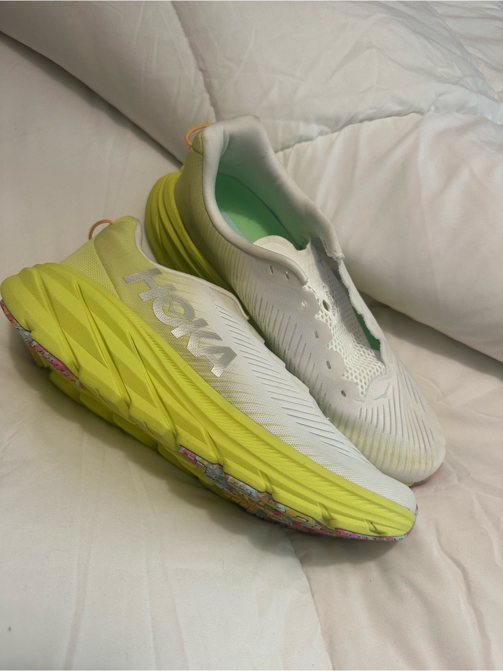 Hoka One One Women's White and Yellow Running Sneakers